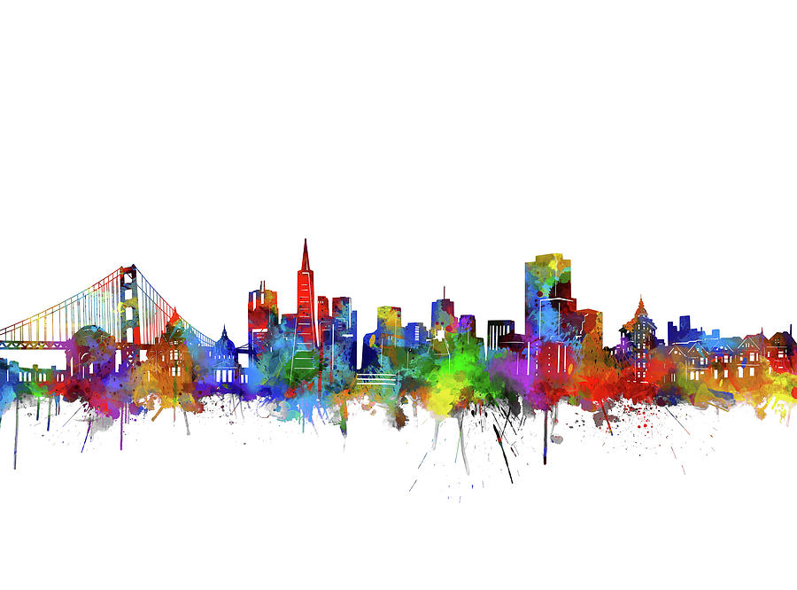 San Francisco Digital Art - San Francisco City Skyline Watercolor by Bekim M