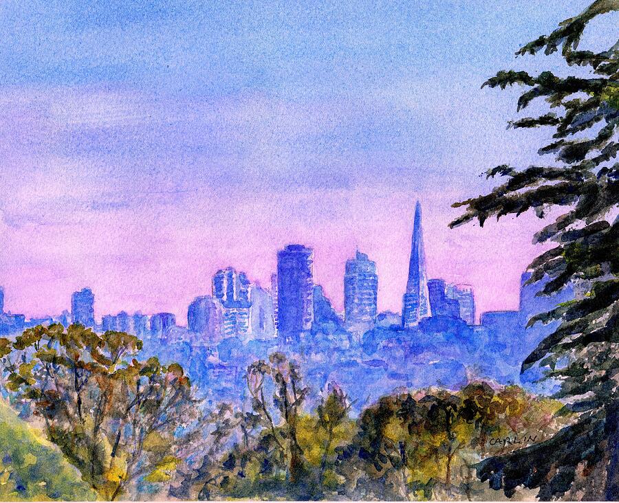 San Francisco City Skyline Watercolor Painting by Carlin Blahnik CarlinArtWatercolor