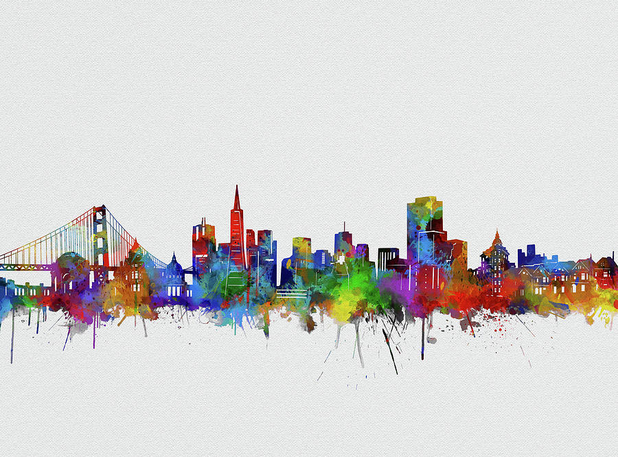 San Francisco City Skyline Watercolor2 Digital Art by Bekim M