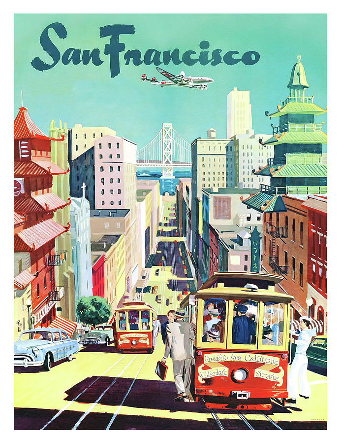 San Francisco, city, tramway, vintage travel Poster Painting by Long Shot