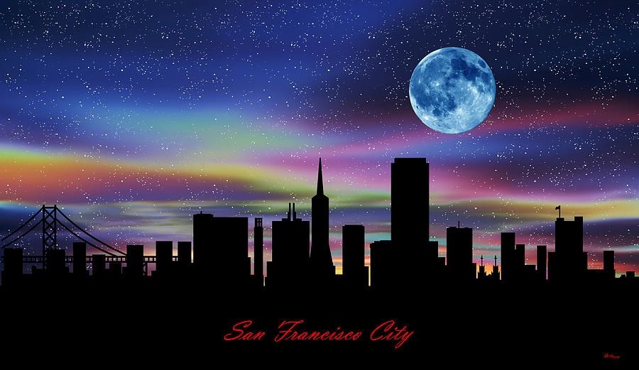 San Francisco City Twilight Skyline Digital Art by Gregory Murray