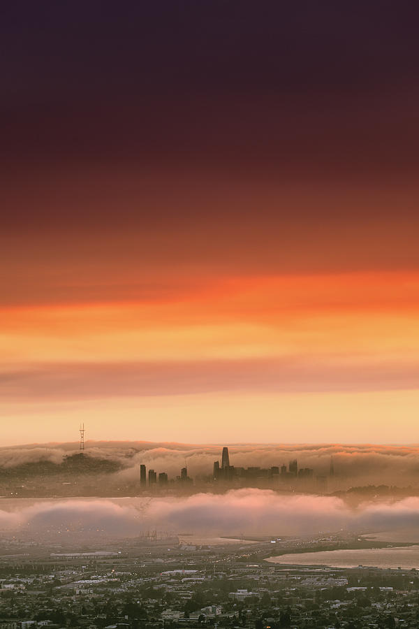 Fog Photograph - Smoky Sunset and Fog, San Francisco by Vincent James