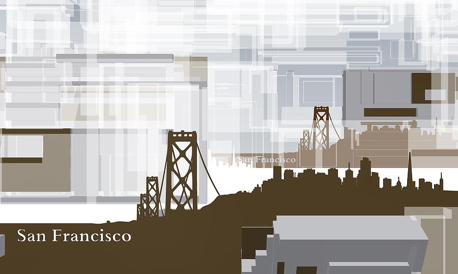 City Digital Art - San Francisco geoemtric skyline 4 by Alberto RuiZ