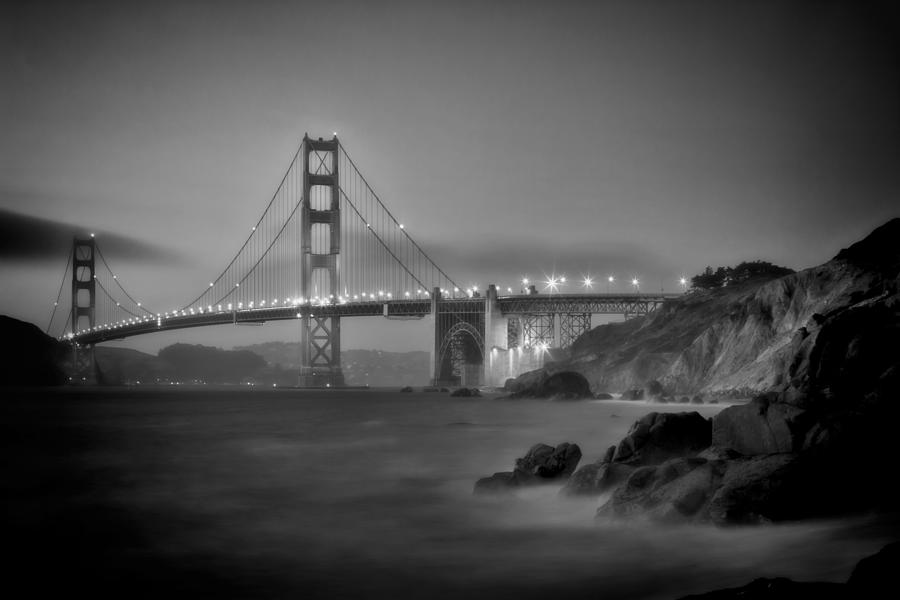 San Francisco Photograph - SAN FRANCISCO Golden Gate Bridge and Baker Beach Monochrom by Melanie Viola