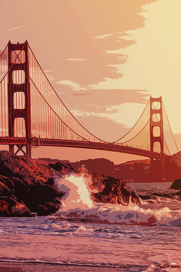 San Francisco - Golden Gate Bridge Painting by AM FineArtPrints