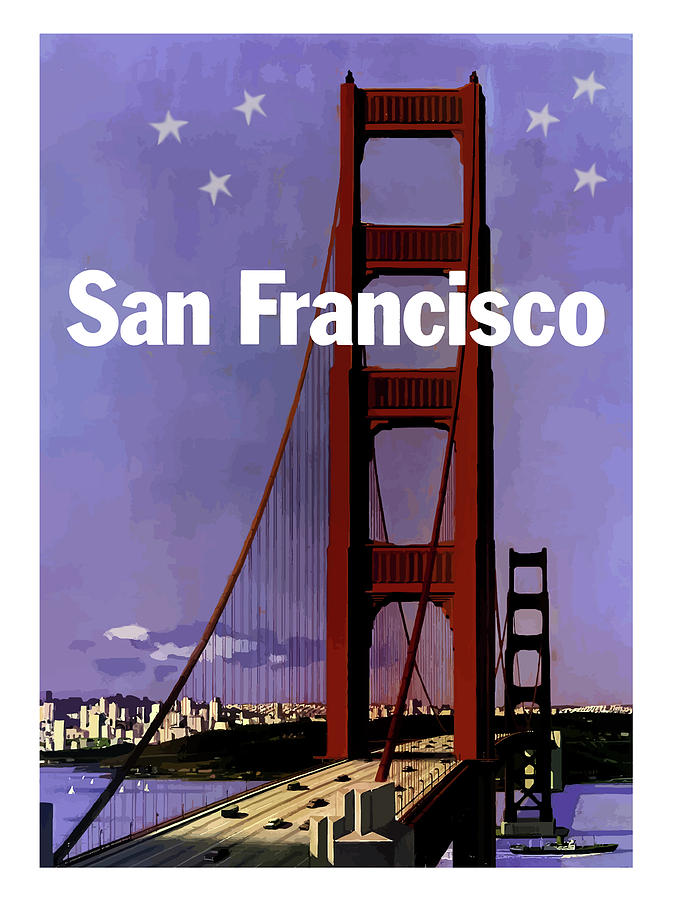 San Francisco, golden gate bridge at night Painting by Long Shot