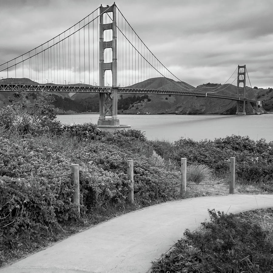 San Francisco Golden Gate Bridge - Black And White Square Art Photograph