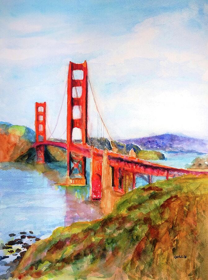 San Francisco Golden Gate Bridge Impressionism Painting by Carlin Blahnik CarlinArtWatercolor