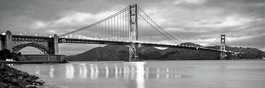 San Francisco Golden Gate Panorama - Black and White Photograph by Gregory Ballos