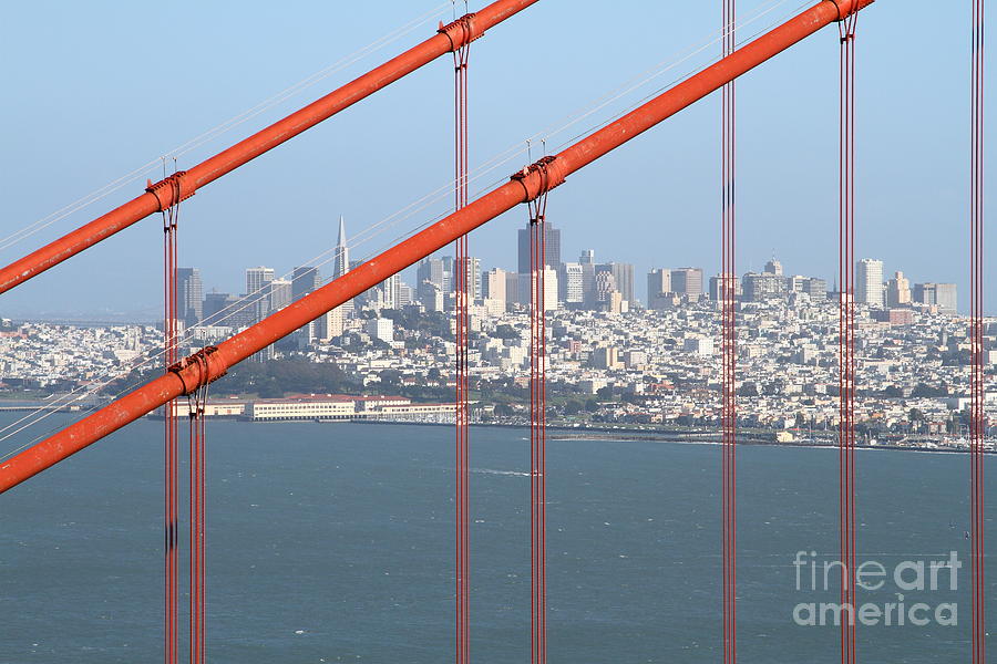 San Francisco in The Distance Through The Golden Gate Bridge . 7D14538 Photograph by Wingsdomain Art and Photography