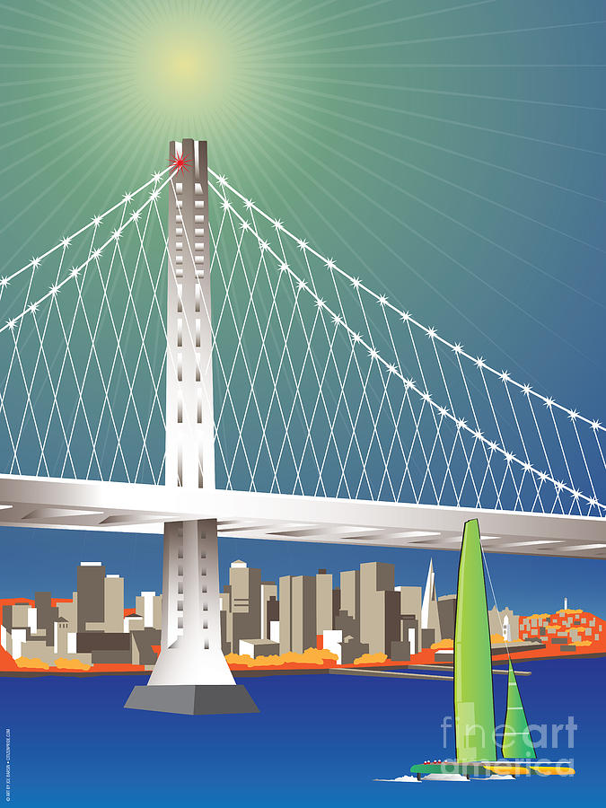 San Francisco Digital Art - San Francisco New Oakland Bay Bridge Cityscape by Joe Barsin