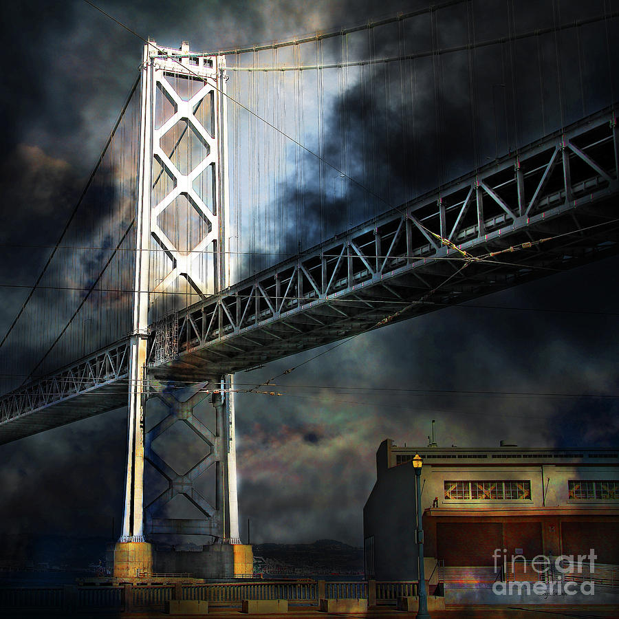 San Francisco Nights At The Bay Bridge 7D7748 square Photograph by Wingsdomain Art and Photography