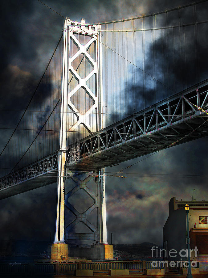 San Francisco Nights At The Bay Bridge 7D7748 vertical Photograph by Wingsdomain Art and Photography