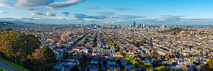San Francisco Skyline from Bernal Heights Park at Sunset - San Francisco California Photograph by Silvio Ligutti