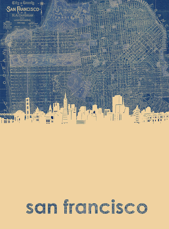 San Francisco Skyline Map 3 Digital Art by Bekim M