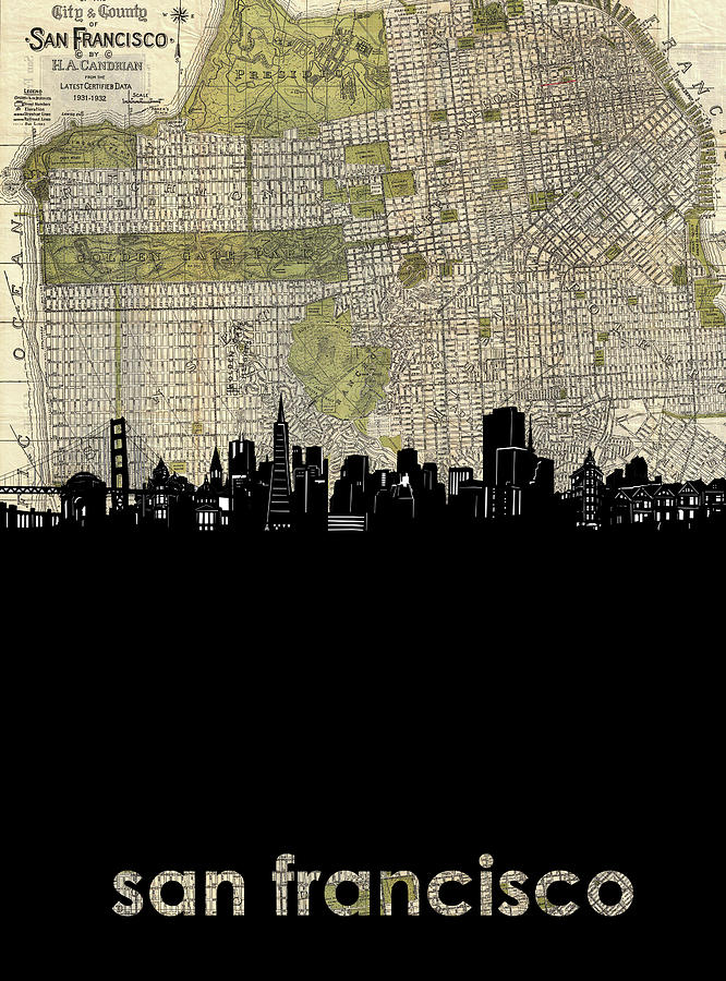 San Francisco Skyline Map Digital Art by Bekim M