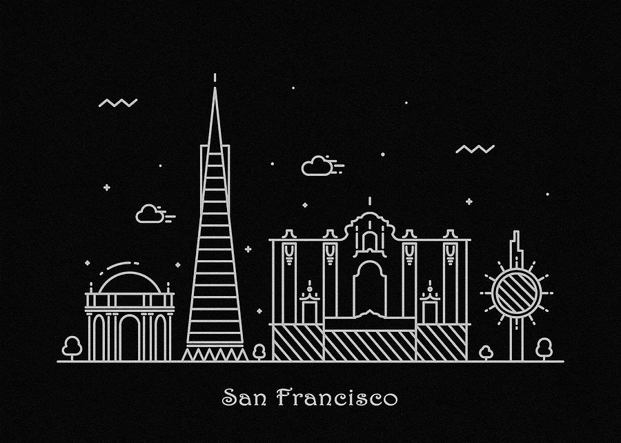 San Francisco Skyline Travel Poster Drawing by Inspirowl Design
