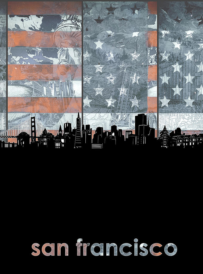 San Francisco Skyline Usa Flag 2 Digital Art by Bekim M
