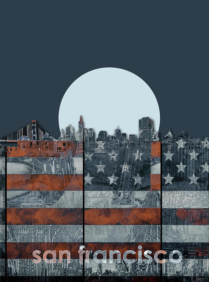 San Francisco Skyline Usa Flag Digital Art