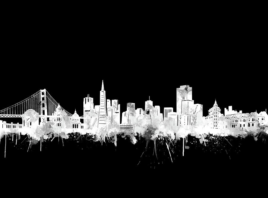 San Francisco Skyline Watercolor Black And White 2 Digital Art