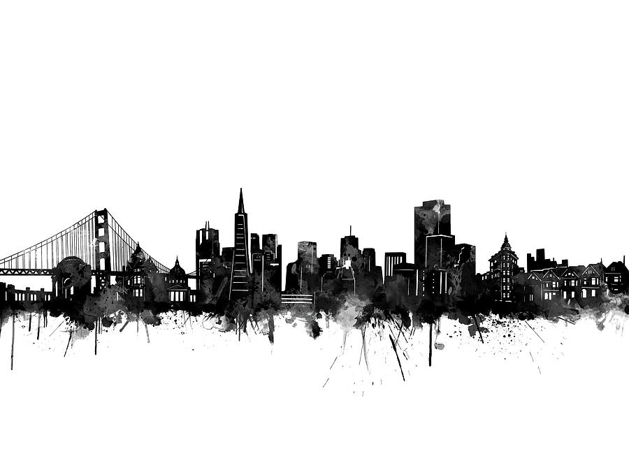 San Francisco Skyline Watercolor Black Digital Art By Bekim M