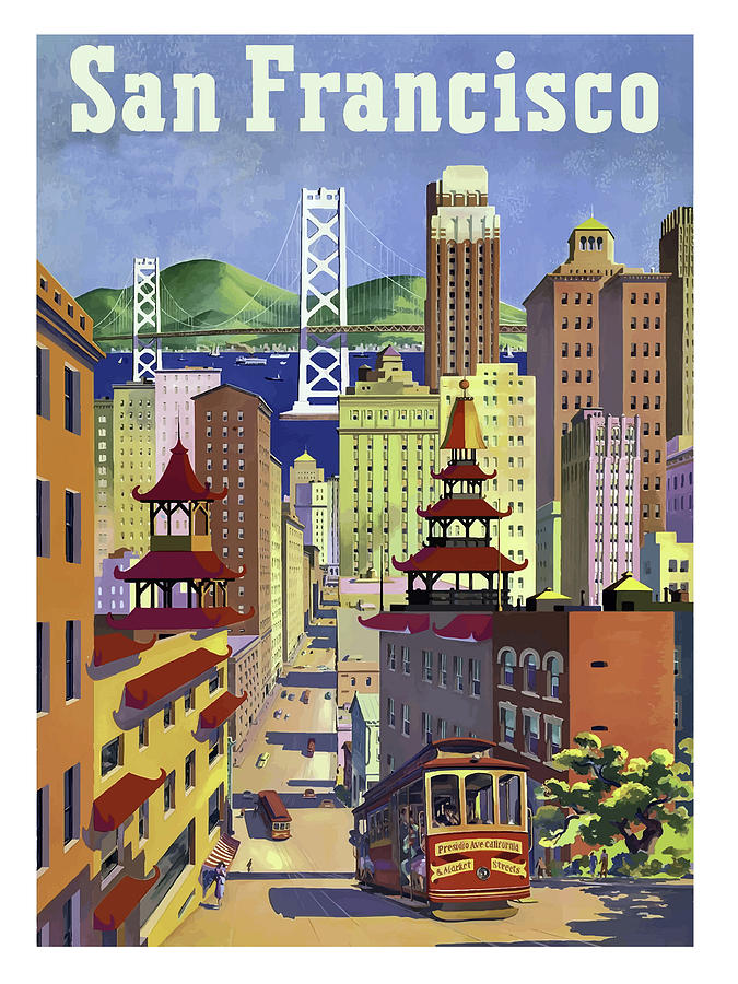 San Francisco streets, vintage travel poster Painting by Long Shot