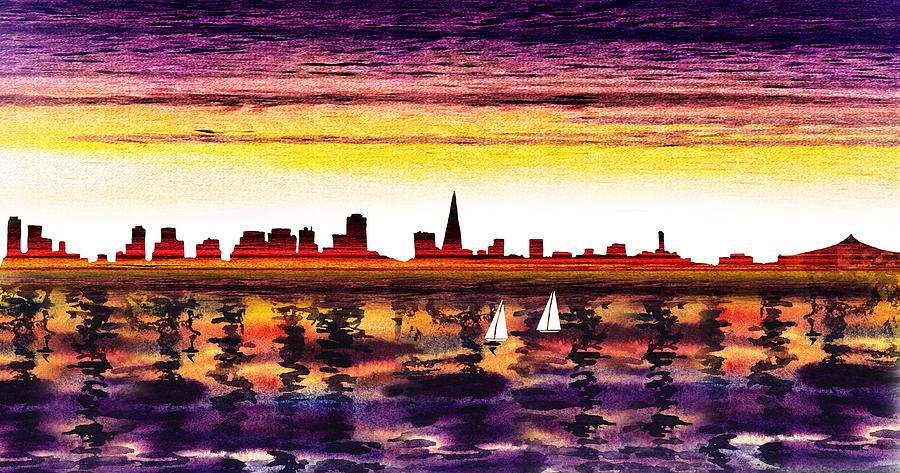 San Francisco Painting - San Francisco Sunset City Skyline by Irina Sztukowski
