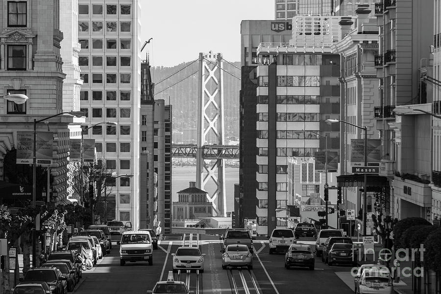 San Francisco Photograph - San Francisco Towers and Bay Bridge Black and White by Trekkerimages Photography