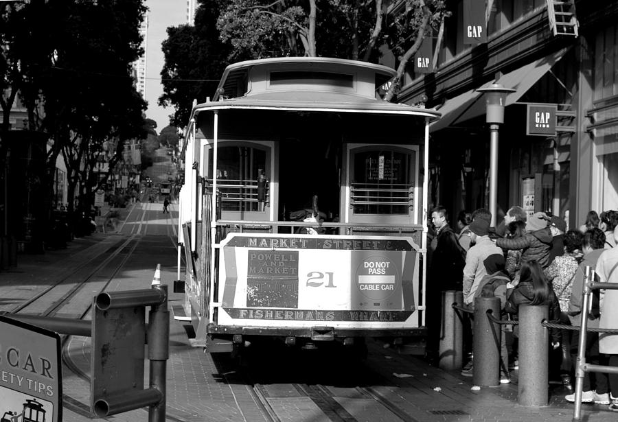 City Photograph - San Francisco Trolly - Market Street - Black and White by Matt Quest