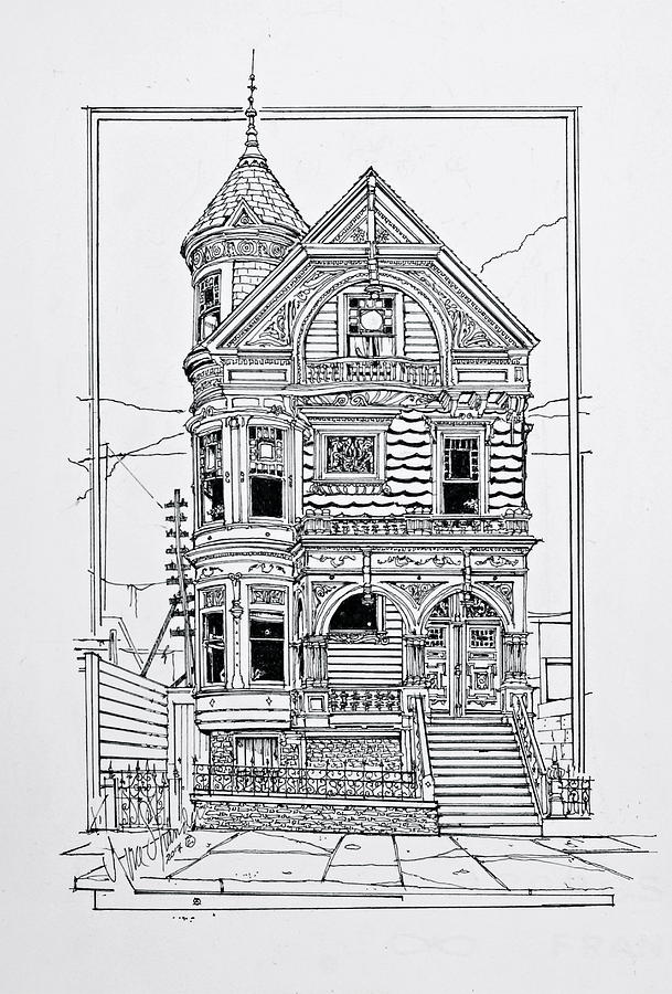 Painted Ladies Drawing - San Francisco Victorians  by Ira Shander
