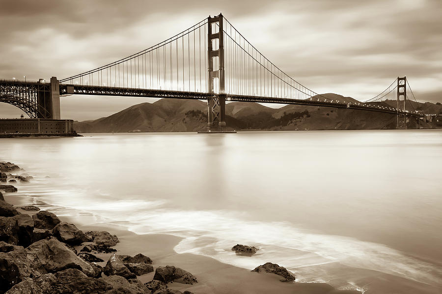 Golden Gate Bridge Photograph - San Franciscos Golden Gate Bridge - Sepia Edition by Gregory Ballos