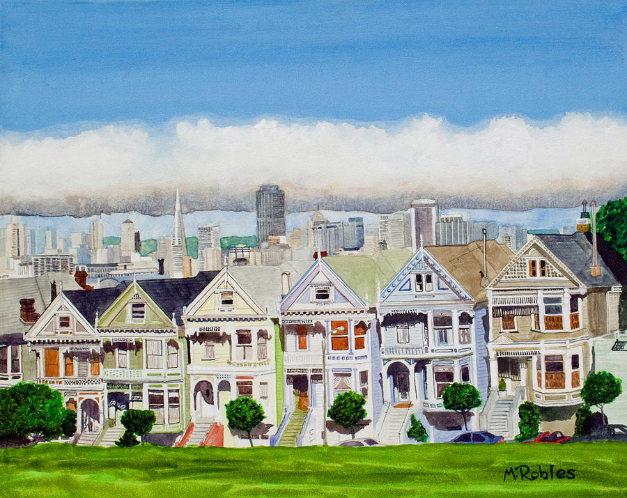 San Francisco Painting - San Franciscos Painted Ladies by Mike Robles