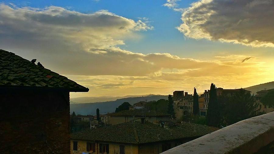 Blue Sky Photograph - San Gimignano Sunset by Harriet Harding