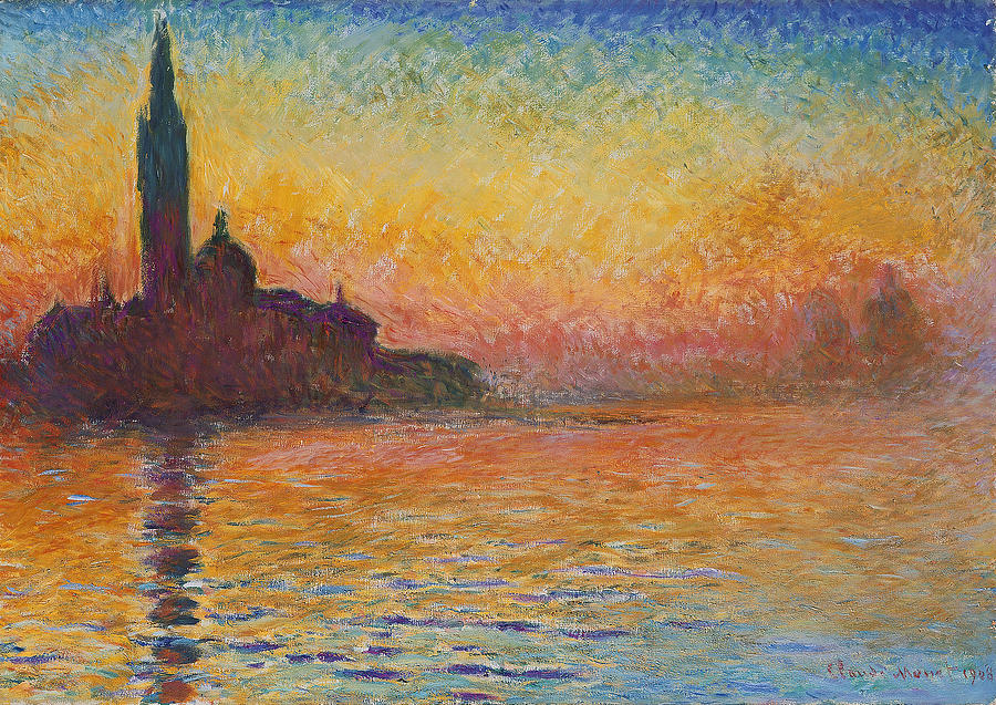 San Giorgio Maggiore by Twilight, Venice Painting by Claude Monet