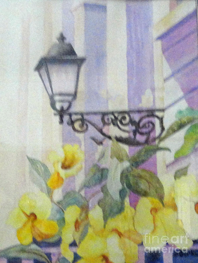 Old Town San Juan Painting - San Juan Lamp w Flowers by Austin Burke