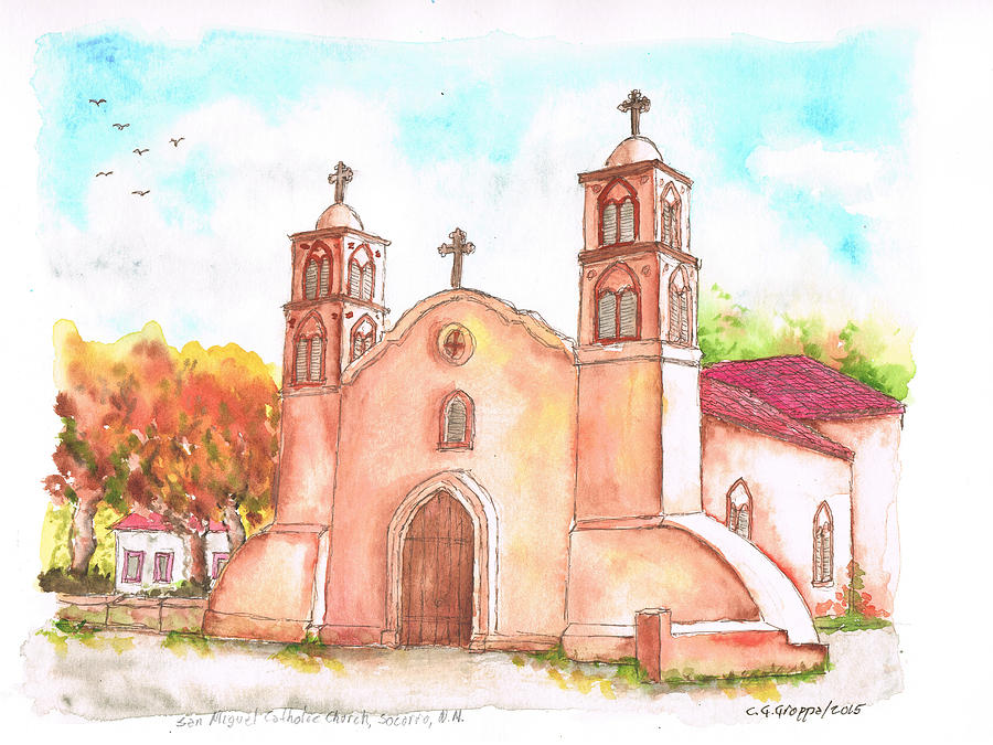 San Miguel Catholic Church, Socorro, New Mexico Painting by Carlos G Groppa