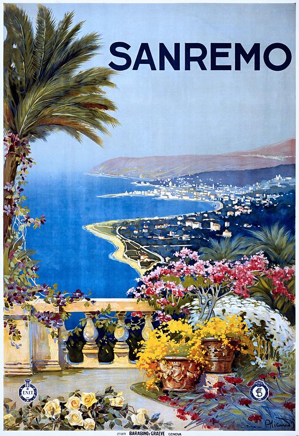 San Remo, travel poster for ENIT, ca. 1920 Painting by Vincent Monozlay