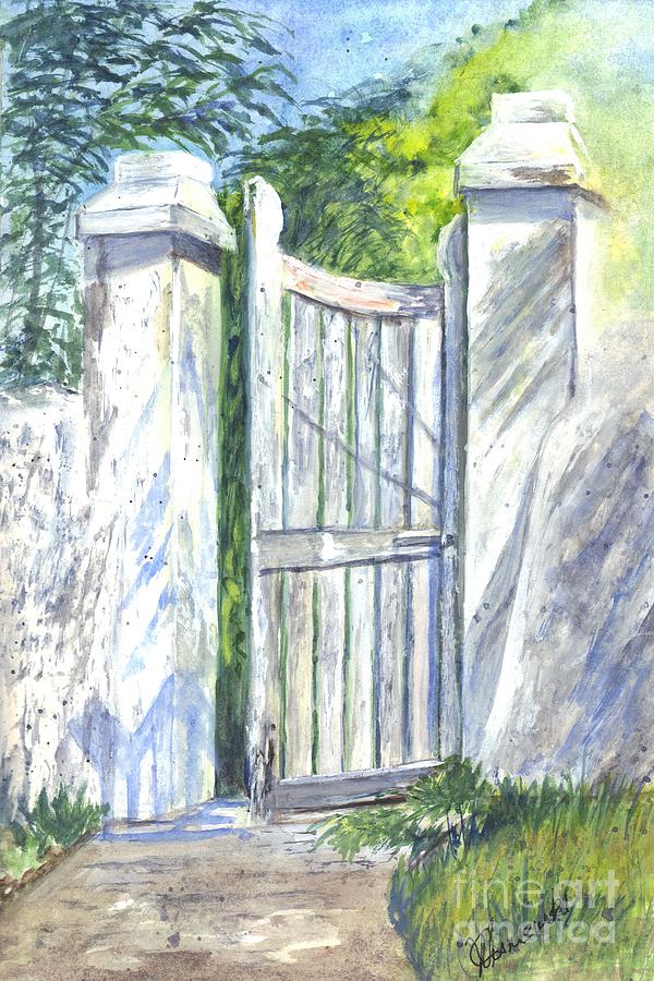 San Salvadore Bahamas Lighthouse Keepers Gate Painting by Carol Wisniewski