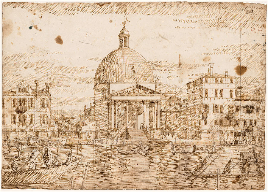 San Simeone Piccolo Venice seen from the Grand Canal Drawing by Bernardo Bellotto