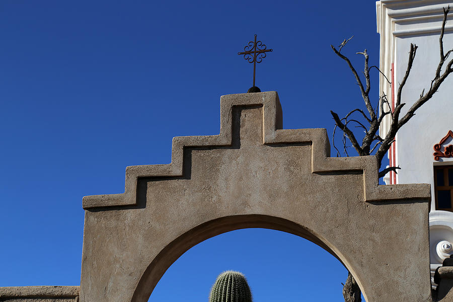 San Xavier Cross and Arch Photograph by Mary Bedy