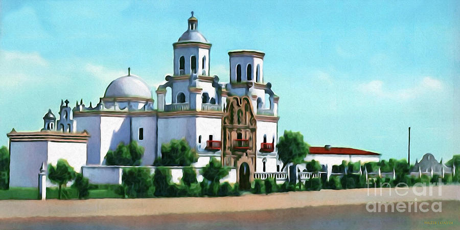 San Xavier del Bac Mission Digital Art by Walter Colvin