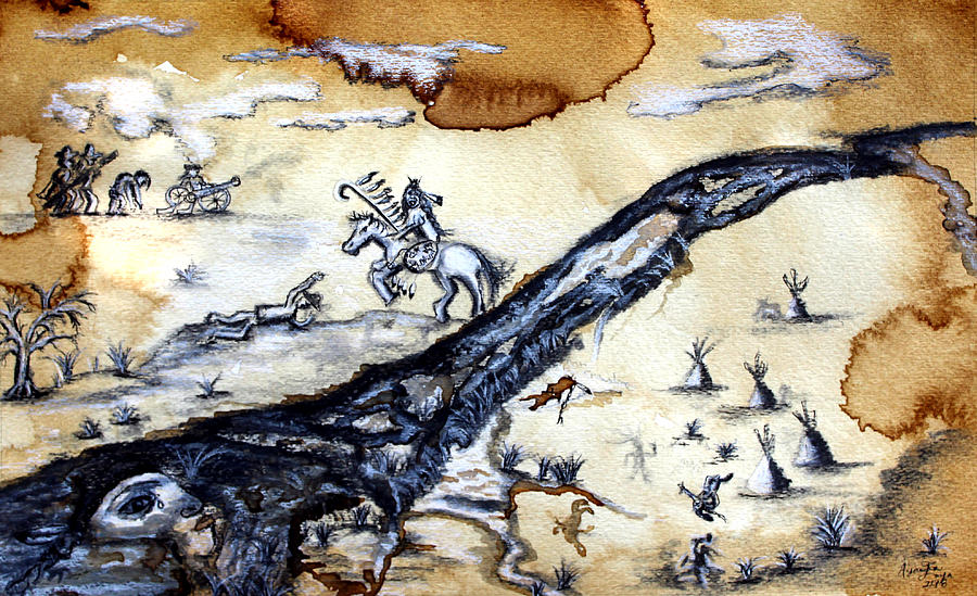 Horse Painting - Sand Creek Massacre Charcoal Watercolor Painting by Ayasha Loya