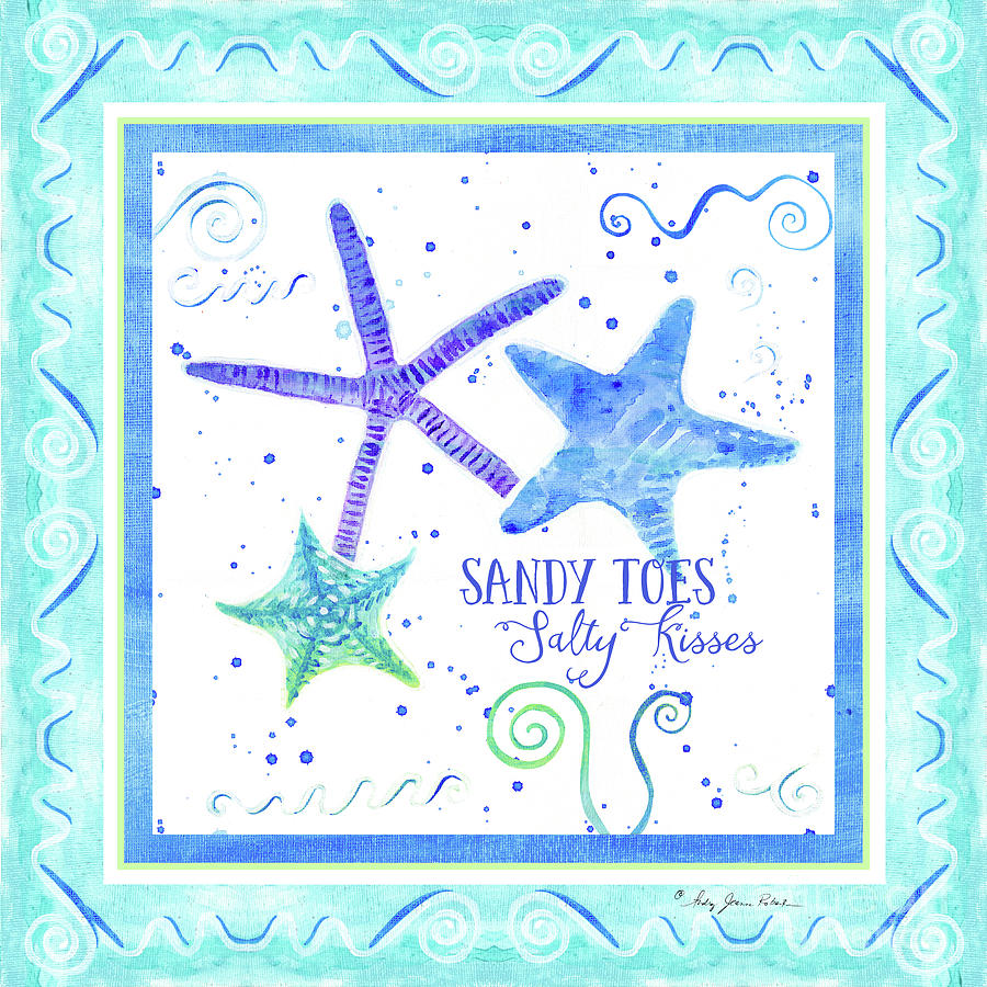Sand n Sea Starfish Scrollwork Sandy Toes Salty Kisses Painting by Audrey Jeanne Roberts