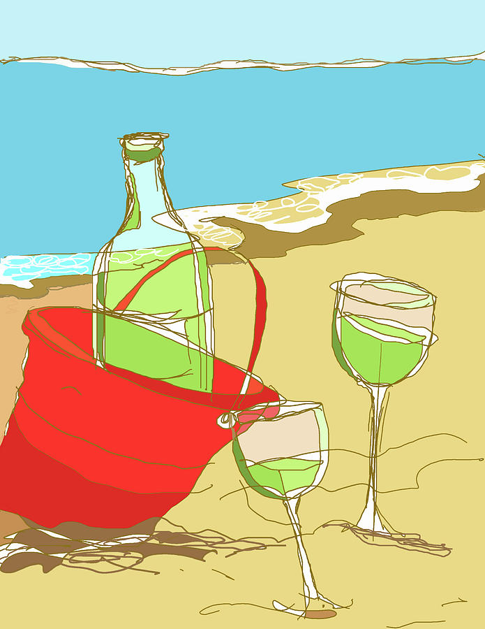 Beach Digital Art - Sand Pail Wine Bucket by Peggy Wilson