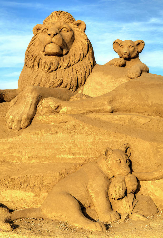 Sand sculpture with lions Sculpture by Mihail Sidov - Fine Art America
