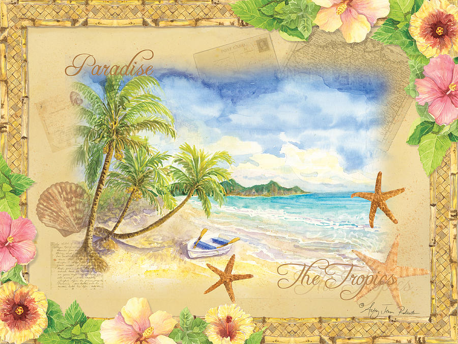 Sand Sea Sunshine on Tropical Beach Shores Painting by Audrey Jeanne Roberts
