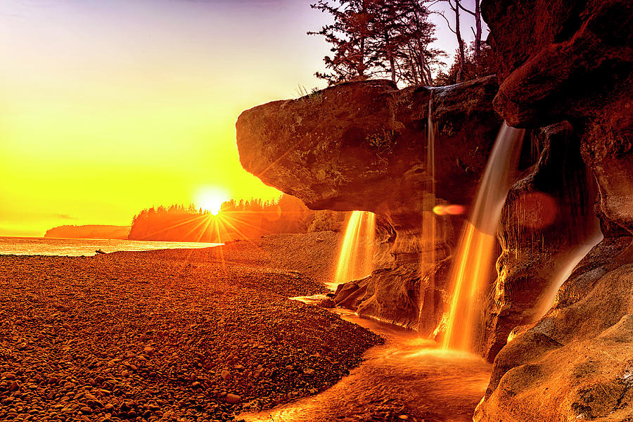 Sandcut Beach Waterfalls In Beautiful Sunset Time Vancouver Island