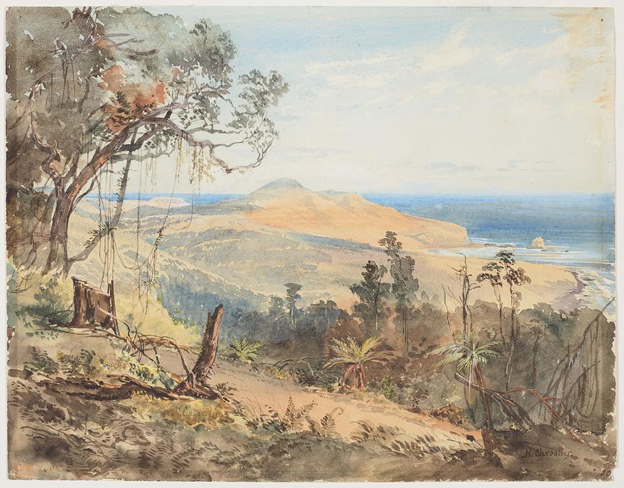 Sandfly Bay and Gull Rock near Dunedin, 1865, by Nicholas Chevalier Painting by Celestial Images