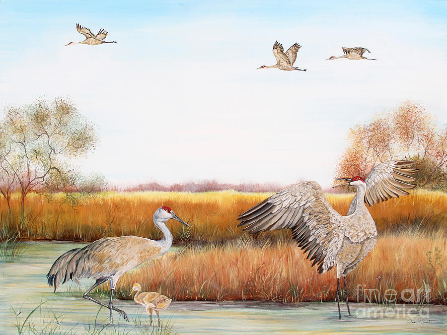 Sandhill Cranes-JP3159 Painting by Jean Plout