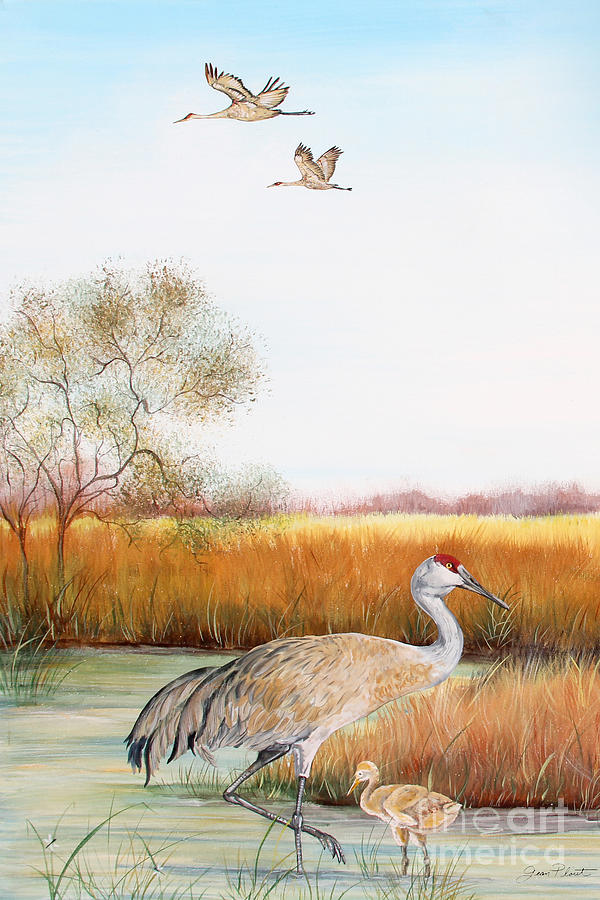 Sandhill Cranes-JP3160 Painting by Jean Plout